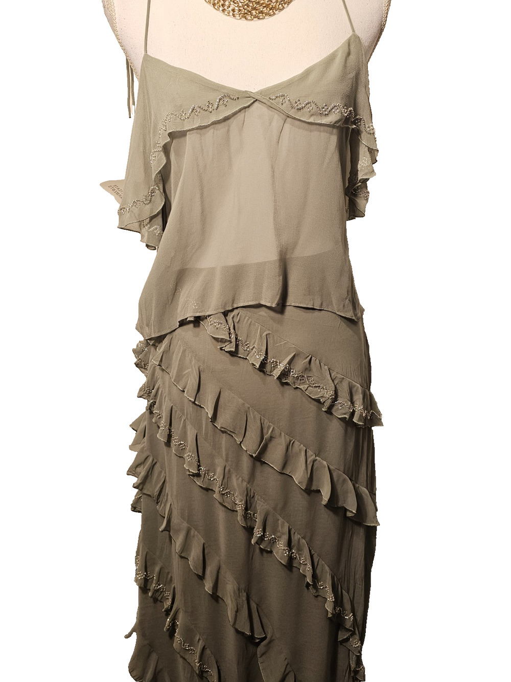 NWT Zara Womens Delicate Top XS Ruffled Asymmetric Skirt Olive Green Size S